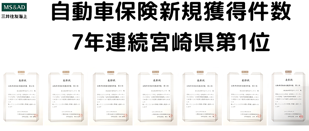 自動車保険新規獲得件数 7年連続宮崎県第1位